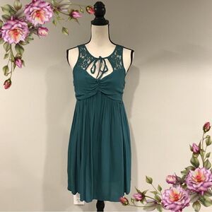 Emerald color lace sleeveless mini dress / tunic‎
